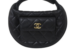 新品未使用 CHANEL シャネル キャビアスキン ハンドバッグ シリアルランダム ブラック ゴールド金具 中古 4c068392