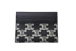 CELINE セリーヌ カードケース トリオンフ 総柄 S SD 4263 レザー ブラック ホワイト シルバー 美品 中古 4c068393