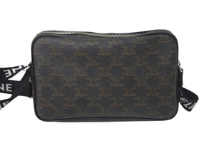極美品 CELINE セリーヌ ミディアム メッセンジャーバッグ F-IP-1271 トリオンフキャンバス ブラウン シルバー金具 中古 4c068395
