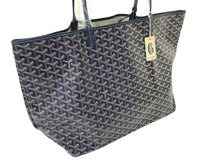 画像をギャラリービューアに読み込む, 新品未使用 GOYARD ゴヤール サンルイGM トートバッグ STLOUIGMLTY12CL12P PVC レザー ヘリンボーン ネイビー 中古 4c068396