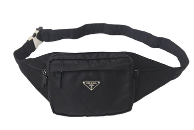 極美品 PRADA プラダ ウエストバッグ ボディバッグ V210 トライアングルロゴ ブラック ナイロン シルバー金具 中古 4c068397 