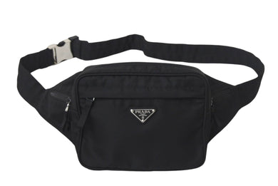 極美品 PRADA プラダ ウエストバッグ ボディバッグ V210 トライアングルロゴ ブラック ナイロン シルバー金具 中古 4c068402 