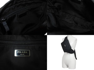 極美品 PRADA プラダ ウエストバッグ ボディバッグ V210 トライアングルロゴ ブラック ナイロン シルバー金具 中古 4c068402 