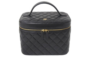 新品同様 CHANEL シャネル ココマーク バニティバッグ ハンドバッグ キルティング ラムスキン ブラック 22番台 中古 4c068404
