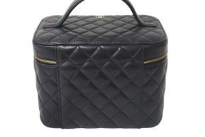 新品同様 CHANEL シャネル ココマーク バニティバッグ ハンドバッグ キルティング ラムスキン ブラック 22番台 中古 4c068404