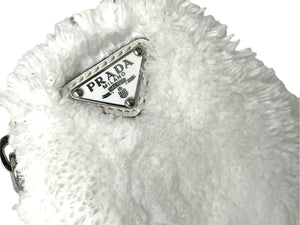 極美品 PRADA プラダショルダーバッグ 1BH190 パイルポーチ付き トライアングル ブラック ホワイト レザー シルバー金具 中古ロゴ 4c068406 