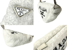 画像をギャラリービューアに読み込む, 極美品 PRADA プラダショルダーバッグ 1BH190 パイルポーチ付き トライアングル ブラック ホワイト レザー シルバー金具 中古ロゴ 4c068406 