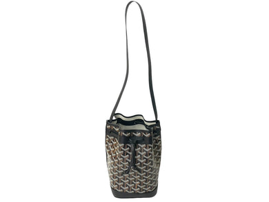 新品未使用 Goyard ゴヤールプティ フロ バケット ショルダーバッグ 巾着型 PVC レザー ブラウン ブラック シルバー 中古 4c068407