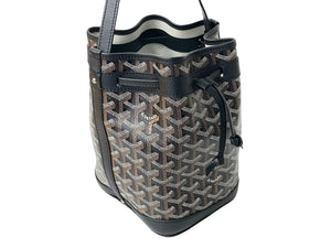 新品未使用 Goyard ゴヤールプティ フロ バケット ショルダーバッグ 巾着型 PVC レザー ブラウン ブラック シルバー 中古 4c068407