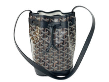 Load image into Gallery viewer, 新品未使用 Goyard ゴヤールプティ フロ バケット ショルダーバッグ 巾着型 PVC レザー ブラウン ブラック シルバー 中古 4c068407