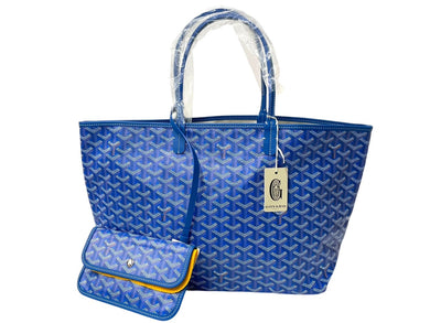 新品未使用 GOYARD ゴヤール サンルイPM トートバッグ STLOUIPMLTY10CL10P PVC レザー ヘリンボーン ブルー 中古 4c068409