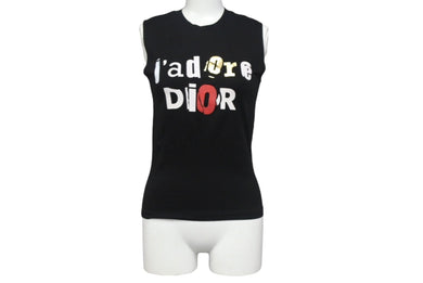 極美品 Christian Dior クリスチャンディオール ジャドール ロゴ タンクトップ ノースリーブ Tシャツ ブラック コットン 3E16155302 サイズ38 中古 4c068413