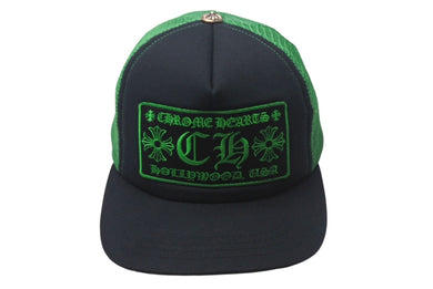 CHROME HEARTS クロムハーツ トラッカー メッシュ キャップ 新型 ブラック グリーン コットン ロゴ 帽子 サイズOS シルバー金具 美品 中古 4c068415