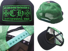 Load image into Gallery viewer, CHROME HEARTS クロムハーツ トラッカー メッシュ キャップ 新型 ブラック グリーン コットン ロゴ 帽子 サイズOS シルバー金具 美品 中古 4c068415