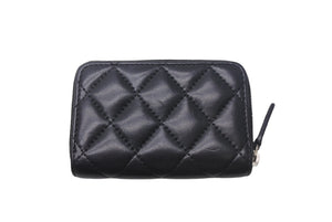 CHANEL シャネル コインケース マトラッセ クラシック ジップ コインパース ココマーク ラムスキン シルバー ブラック 美品 中古 4c068427