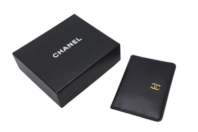 極美品 CHANEL シャネル カードケース ココマーク ソフトカーフ 手帳カバー ゴールド金具 ブラック 6番台 中古 4c068428