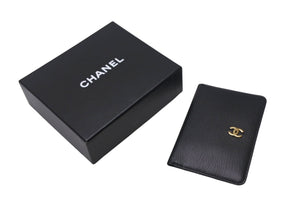 極美品 CHANEL シャネル カードケース ココマーク ソフトカーフ 手帳カバー ゴールド金具 ブラック 6番台 中古 4c068428