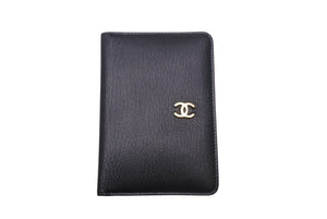 極美品 CHANEL シャネル カードケース ココマーク ソフトカーフ 手帳カバー ゴールド金具 ブラック 6番台 中古 4c068428