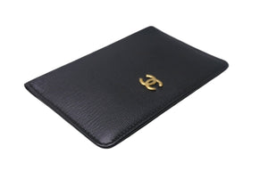 極美品 CHANEL シャネル カードケース ココマーク ソフトカーフ 手帳カバー ゴールド金具 ブラック 6番台 中古 4c068428