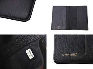 極美品 CHANEL シャネル カードケース ココマーク ソフトカーフ 手帳カバー ゴールド金具 ブラック 6番台 中古 4c068428