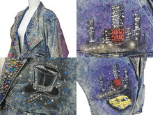 画像をギャラリービューアに読み込む, ノーブランド ライダースデニムジャケット CopaCabana コパカバーナ ラインストーン ブルー マルチカラー サイズL 4c068430