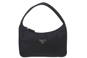PRADA プラダ ホーボー MV515 ハンドバッグ ミニバッグ 三角ロゴプレート ナイロン ブラック 美品 中古 4c068460 