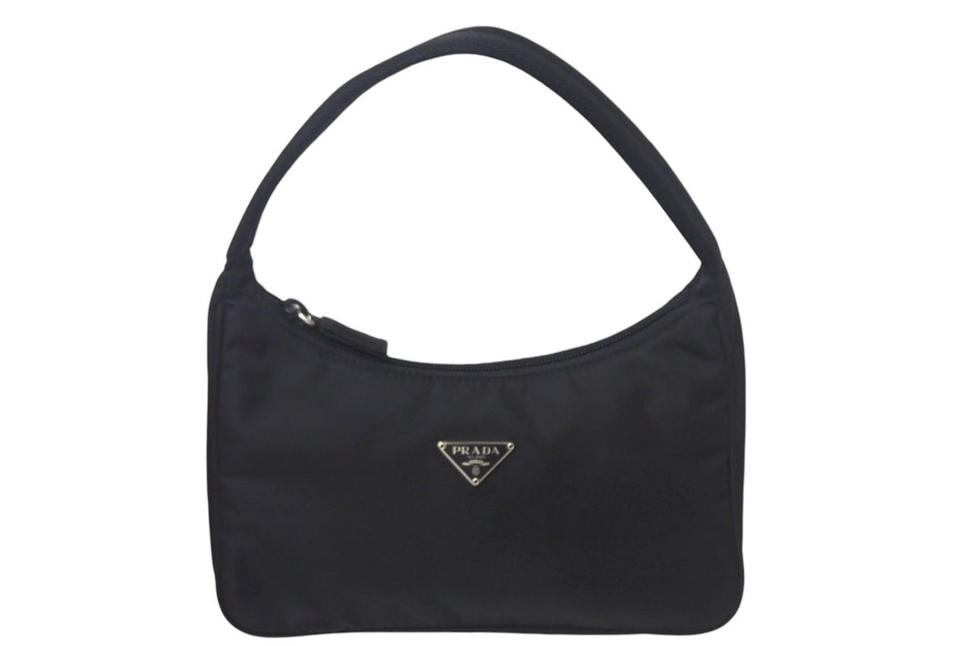 PRADA プラダ ホーボー MV515 ハンドバッグ ミニバッグ 三角ロゴプレート ナイロン ブラック 美品 中古 4c068460 
