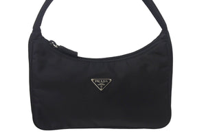 PRADA プラダ ホーボー MV515 ハンドバッグ ミニバッグ 三角ロゴプレート ナイロン ブラック 美品 中古 4c068460 