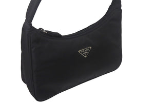 PRADA プラダ ホーボー MV515 ハンドバッグ ミニバッグ 三角ロゴプレート ナイロン ブラック 美品 中古 4c068460 
