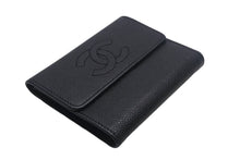 Load image into Gallery viewer, CHANEL シャネル ココマーク 二つ折り財布 コンパクトウォレット キャビアスキン ブラック ゴールド金具 美品 中古 4c068461