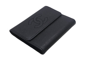 CHANEL シャネル ココマーク 二つ折り財布 コンパクトウォレット キャビアスキン ブラック ゴールド金具 美品 中古 4c068461