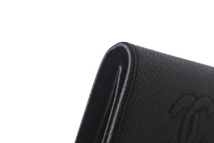 CHANEL シャネル ココマーク 二つ折り財布 コンパクトウォレット キャビアスキン ブラック ゴールド金具 美品 中古 4c068461