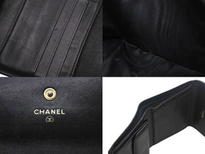 CHANEL シャネル ココマーク 二つ折り財布 コンパクトウォレット キャビアスキン ブラック ゴールド金具 美品 中古 4c068461
