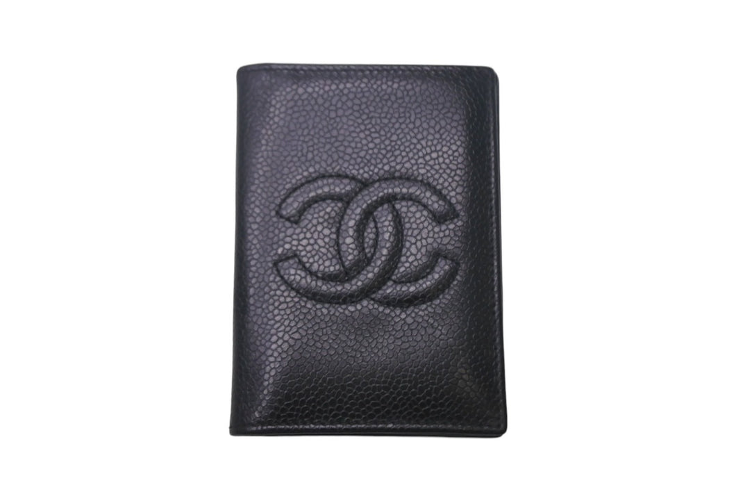 CHANEL シャネル ココマーク カードケース ブラック 3番台 キャビアスキン ロゴ 名刺入れ 美品 中古 4c068462