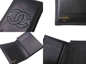 CHANEL シャネル ココマーク カードケース ブラック 3番台 キャビアスキン ロゴ 名刺入れ 美品 中古 4c068462