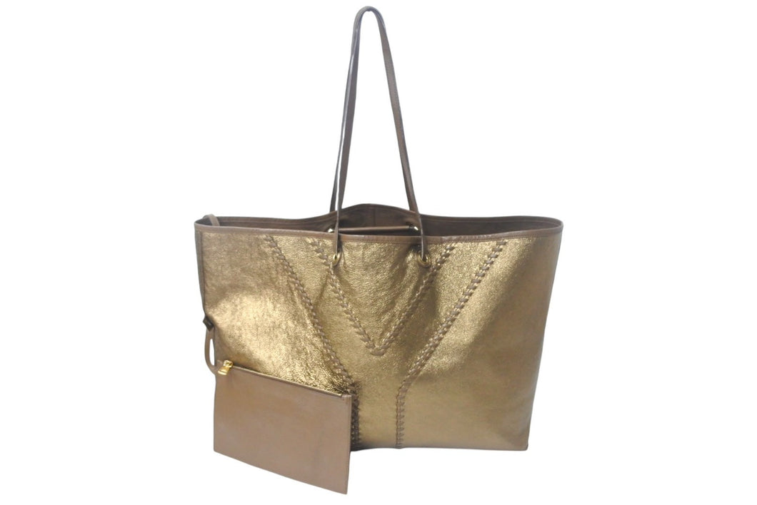 YVES SAINT LAURENT イヴサンローラン ネオ ダブルリバーシブルトートバッグ 265702 レザー ベージュ ゴールド 美品 中古 4c068475 