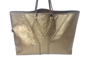 YVES SAINT LAURENT イヴサンローラン ネオ ダブルリバーシブルトートバッグ 265702 レザー ベージュ ゴールド 美品 中古 4c068475 
