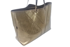 YVES SAINT LAURENT イヴサンローラン ネオ ダブルリバーシブルトートバッグ 265702 レザー ベージュ ゴールド 美品 中古 4c068475 