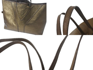 YVES SAINT LAURENT イヴサンローラン ネオ ダブルリバーシブルトートバッグ 265702 レザー ベージュ ゴールド 美品 中古 4c068475 