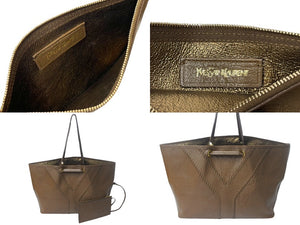 YVES SAINT LAURENT イヴサンローラン ネオ ダブルリバーシブルトートバッグ 265702 レザー ベージュ ゴールド 美品 中古 4c068475 