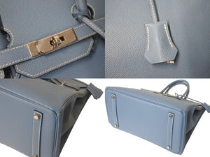 極美品 HERMES エルメス BIRKIN バーキン35 ブルージーン シルバー金具 エプソン ハンドバッグ □L刻印 中古 4c068479