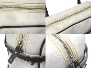 LOEWE ロエベ ハンドバッグ リピート アナグラム 290510 ホワイト ブラウン PVC レザー シルバー金具 美品 中古 4c068487