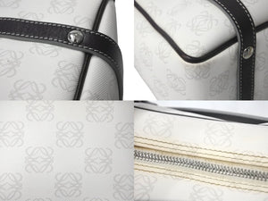 LOEWE ロエベ ハンドバッグ リピート アナグラム 290510 ホワイト ブラウン PVC レザー シルバー金具 美品 中古 4c068487