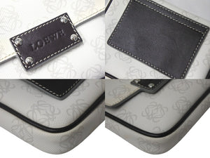 LOEWE ロエベ ハンドバッグ リピート アナグラム 290510 ホワイト ブラウン PVC レザー シルバー金具 美品 中古 4c068487
