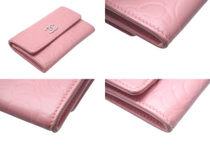 CHANEL シャネル カメリア カードケース 二つ折り財布 ラムスキン ピンク シルバー金具 A50088 14番台 美品 中古 4c068524
