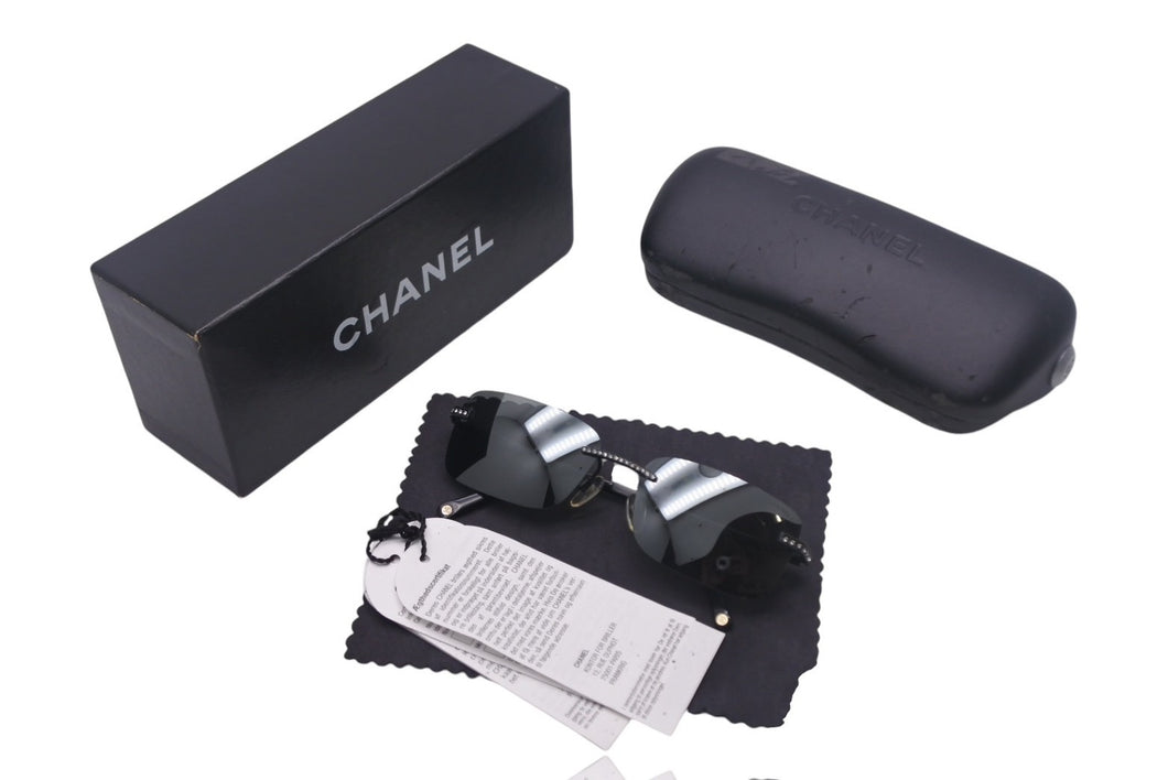 CHANEL シャネル リムレス サングラス メガネ 4120-B イタリア製 メタル ラインストーン ブラック サイズ55□16 美品 中古 4c068527