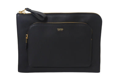 極美品 TOM FORD トムフォード DOUBLE ZIP PORTFOLIO クラッチバッグ H0504T-LCL213-U9000 牛革 ブラック 中古 4c068589