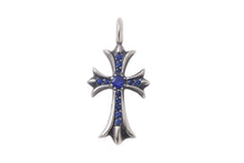 Load image into Gallery viewer, ChromeHearts クロムハーツ ネックレストップ タイニーファットクロス 2000 925 サファイア 6.051g シルバー ブルー 美品 中古 4c068622