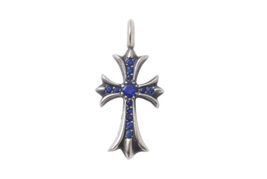 ChromeHearts クロムハーツ ネックレストップ タイニーファットクロス 2000 925 サファイア 6.051g シルバー ブルー 美品 中古 4c068622