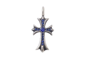 ChromeHearts クロムハーツ ネックレストップ タイニーファットクロス 2000 925 サファイア 6.051g シルバー ブルー 美品 中古 4c068622
